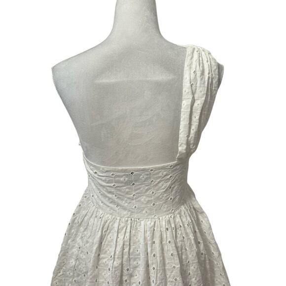 ASOS Mini Dress Asymmetric Neckline One Shoulder Style Eyelet Lace Ivory W 6 NWT - Picture 6 of 11
